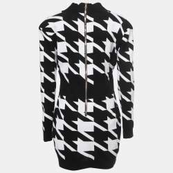 Balmain Black Stretch Knit Houndstooth Mini Dress L