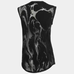 Pre Owned Balmain Black Mesh & Jersey Button Embellished Top M