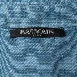 Pre Owned Balmain Blue Denim Buttoned Sleeveless Long Dress S