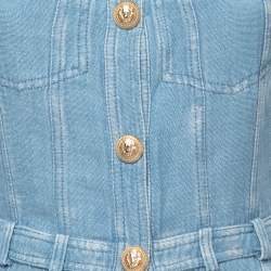 Pre Owned Balmain Blue Denim Buttoned Sleeveless Long Dress S