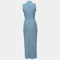 Pre Owned Balmain Blue Denim Buttoned Sleeveless Long Dress S