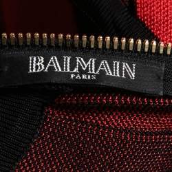 Balmain Black/Red Knit Pleated Halterneck Mini Dress S