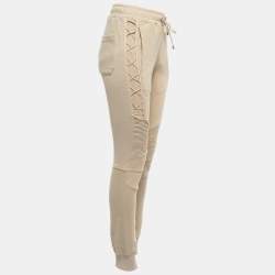 Balmain Beige Cotton Drawstring Lace-Up Detail Joggers XS
