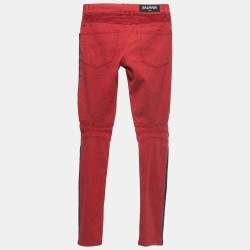 Balmain Red Denim Quilted Skinny Jeans M Waist 27"