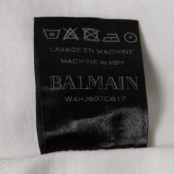 Pre Owned Balmain White Cotton Knit Distressed Detail T-Shirt S