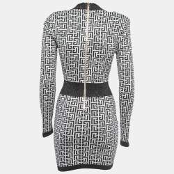 Pre Owned Balmain Black/White Lurex Knit Bodycon Mini Dress M