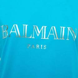 Pre Owned Balmain Blue Logo Printed Cotton Knit Sleeveless Tank Top M