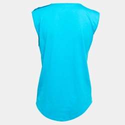 Pre Owned Balmain Blue Logo Printed Cotton Knit Sleeveless Tank Top M