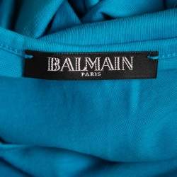 Pre Owned Balmain Blue Logo Printed Cotton Knit Sleeveless Tank Top M