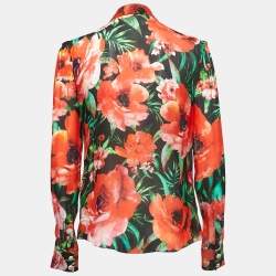 Pre Owned Balmain Multicolor Floral Print Silk Button Front Shirt Blouse M