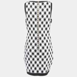 Pre Owned Balmain Black/White Diamond Patterned Knit Sleeveless Bodycon Dress XL