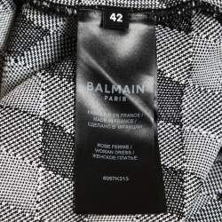 Pre Owned Balmain Black/White Diamond Patterned Knit Sleeveless Bodycon Dress XL