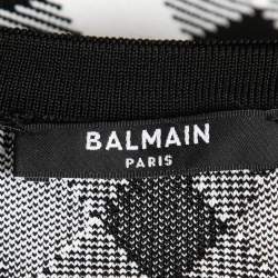 Pre Owned Balmain Black/White Diamond Patterned Knit Sleeveless Bodycon Dress XL