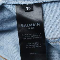 Pre Owned Balmain White Denim Pleated Maxi Skirt S 