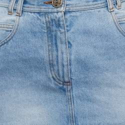 Pre Owned Balmain White Denim Pleated Maxi Skirt S 