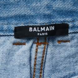 Pre Owned Balmain White Denim Pleated Maxi Skirt S 