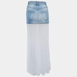 Pre Owned Balmain White Denim Pleated Maxi Skirt S 