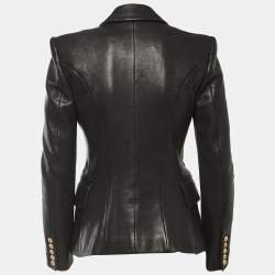 Pre Owned Balmain Black Leather Double Breasted Jacket S