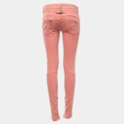Pre Owned Balmain Pink Denim Buttoned Skinny Jeans M Waist 30"