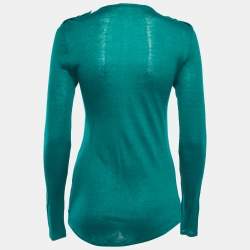 Pre Owned Balmain Green Knit Gold Button Detailed Long Sleeve T-Shirt M