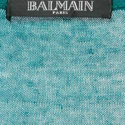 Pre Owned Balmain Green Knit Gold Button Detailed Long Sleeve T-Shirt M