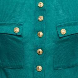 Pre Owned Balmain Green Knit Gold Button Detailed Long Sleeve T-Shirt M