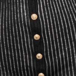 Balmain Black Knit Button Front Folded Sleeve Top S