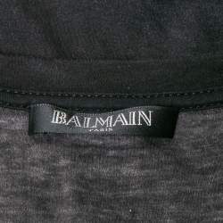 Pre Owned Balmain Black Tiger Print Distressed Cotton Button Detailed Sleeveless T-Shirt M