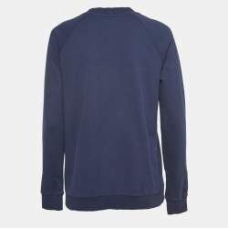 Pre Owned Balmain Navy Blue Logo Print Cotton Crew Neck Sweatshirt M