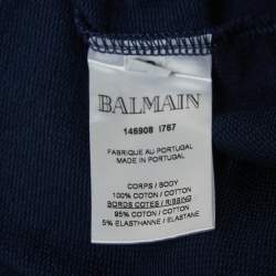 Pre Owned Balmain Navy Blue Logo Print Cotton Crew Neck Sweatshirt M