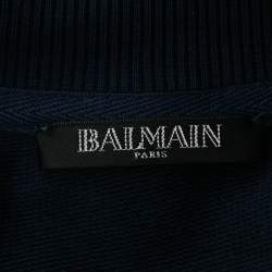 Pre Owned Balmain Navy Blue Logo Print Cotton Crew Neck Sweatshirt M