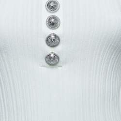 Balmain White Ribbed Knit Scoop-Neck Top S