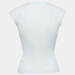 Balmain White Ribbed Knit Scoop-Neck Top S