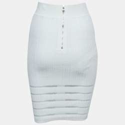 Balmain White Rib-Knit Button Embellished Skirt S