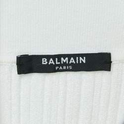 Balmain White Rib-Knit Button Embellished Skirt S