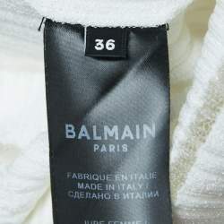 Balmain White Rib-Knit Button Embellished Skirt S