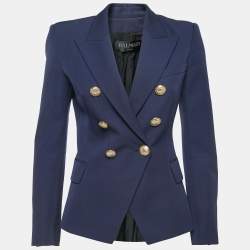Pre Owned Balmain Navy Blue Wool Double-Breasted Blazer S