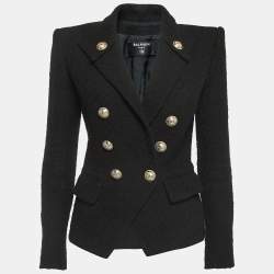 Pre Owned Balmain Black Tweed Double-Breasted Blazer S
