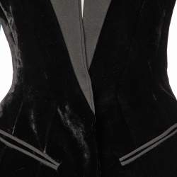 Pre Owned Balmain Black Cotton & Velvet Collarless Bustier Blazer M