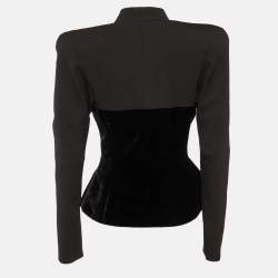 Pre Owned Balmain Black Cotton & Velvet Collarless Bustier Blazer M