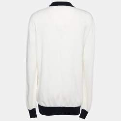 Pre Owned Balmain Off White Logo Wool & Cashmere Knit Contrast Detail Sweater M