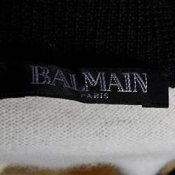 Pre Owned Balmain Off White Logo Wool & Cashmere Knit Contrast Detail Sweater M