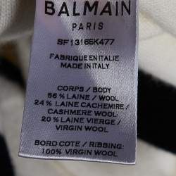 Pre Owned Balmain Off White Logo Wool & Cashmere Knit Contrast Detail Sweater M