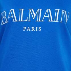 Pre Owned Balmain Blue Logo Printed Cotton Knit Sweatshirt L