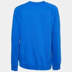Pre Owned Balmain Blue Logo Printed Cotton Knit Sweatshirt L