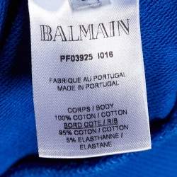 Pre Owned Balmain Blue Logo Printed Cotton Knit Sweatshirt L