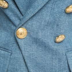 Balmain Blue Denim Double Breasted Blazer S