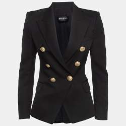 Balmain Black Wool Double Breasted Blazer S