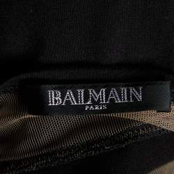 Pre Owned Balmain Black Cotton Knit & Tulle Trim Detail T-Shirt S