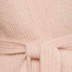Pre Owned Balmain Light Pink Mohair Wool Blend Open Front Belted Cardigan M
